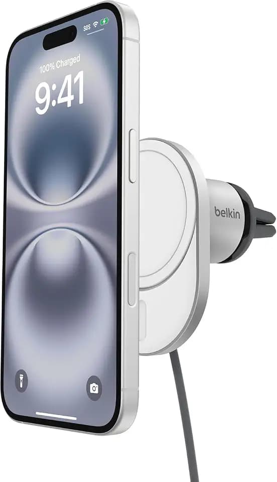 Belkin BoostCharge Pro magnetisches kabelloses Kfz-Ladegerät mit Qi2 (15 W), MagSafe-kompatibles Auto-Ladegerät für iPhone-Serien 17, Air, 16, 15, 14, Pixelsnap, Handyhalterung mit 1,5-m-USB-C-Kabel