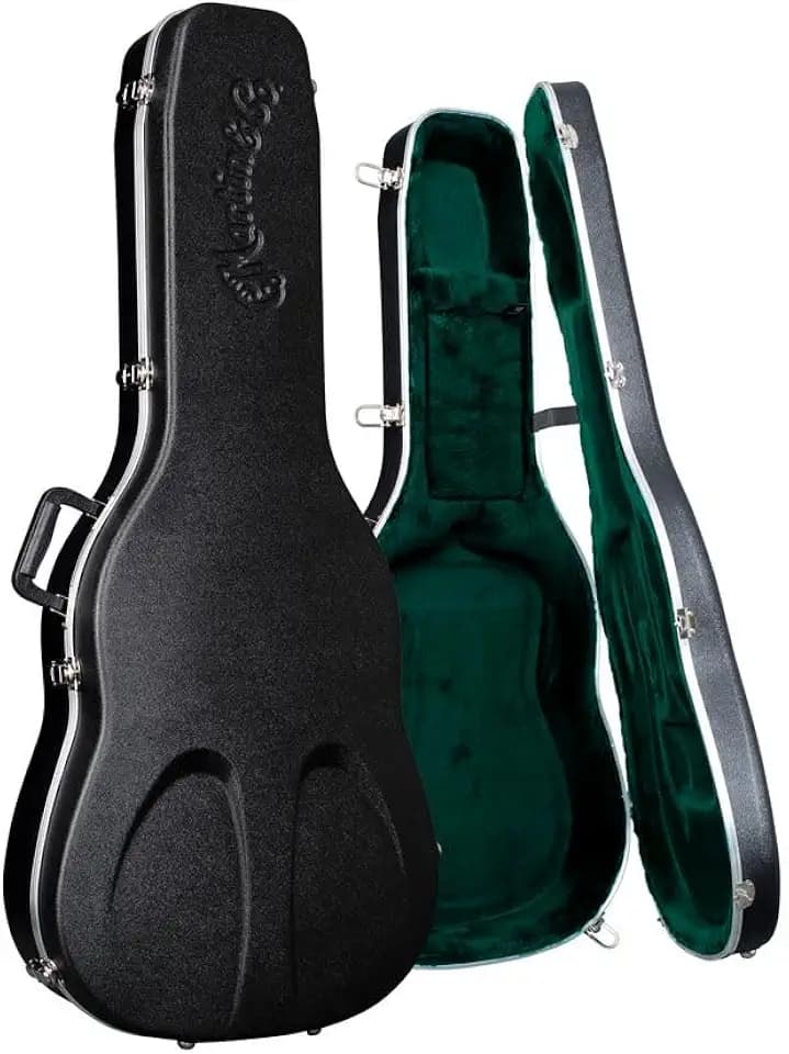 Martin Molded Hardshell Case – Dreadnought 14-Fret | Black Exterior with Plush Dark Green Interior | Form-Fit Protection with Locking Hardware