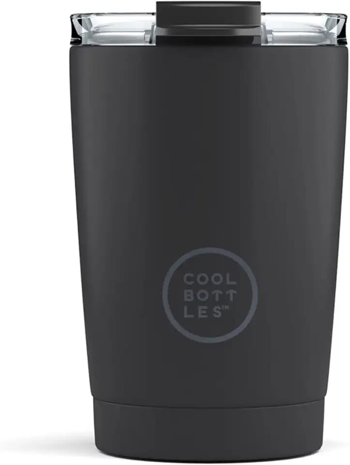 Cool Bottles - Tumbler - Thermobecher aus Edelstahl - 330 ml - Mono Black - Thermoskanne für Kaffee - Luftdichter Deckel - Kalte Getränke 10 Stunden und heiße Getränke 5 Stunden - Fleckabweisend