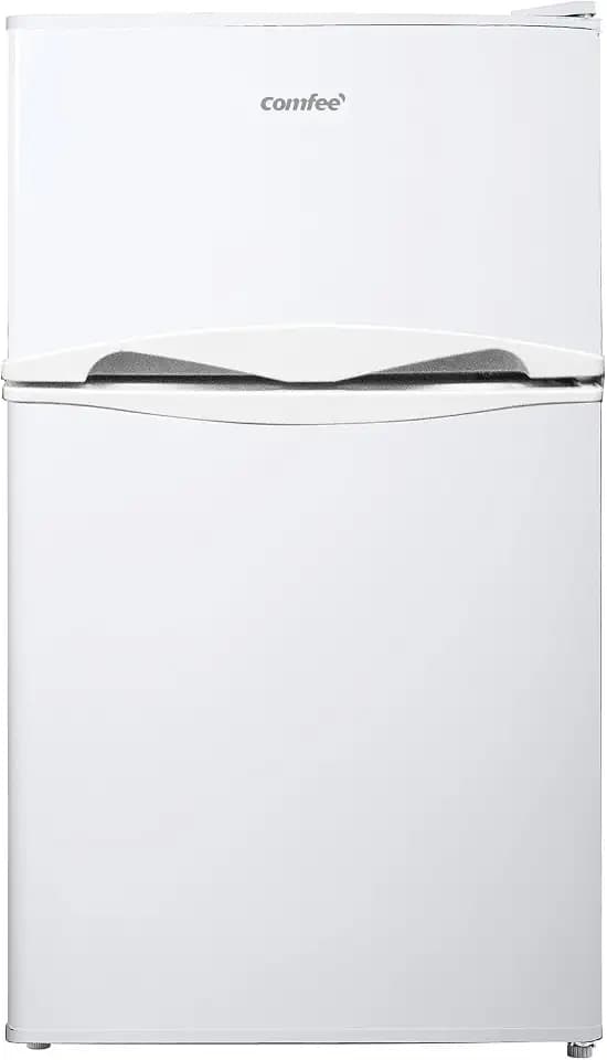 Comfee RCT87WH2(E) Kühlschrank für die Arbeitsplatte, kleiner Kühlschrank mit Licht, abnehmbare Regale, verstellbare Thermostate, umkehrbare Türen, Weiß [Energieklasse E]