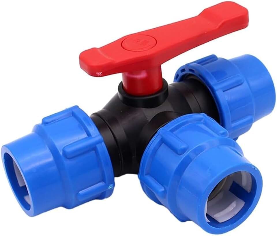 3-Wege-Kugelhahn, 20mm PE-Rohr-Kugelhahn 3-Wege PP-Fitting Kunststoffventil Klemmverbinder Hebelgriff Kugelhahn Rohrventil für PE-Rohr Bewässerung Wasserversorgung Zubehör