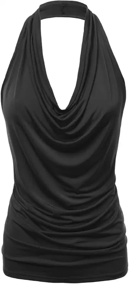 Women's Casual Halter Neck Draped Front Sexy Backless Tank Top (S-3XL) (CLLTJ316)