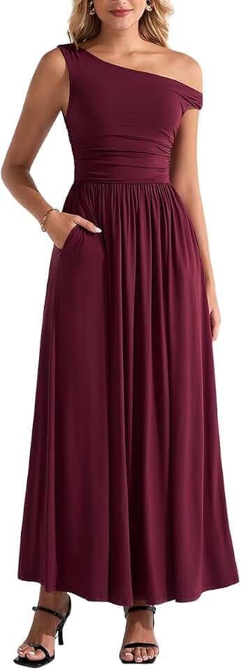 Women's One Shoulder Maxi Flowy Summer Formal Wedding Guest Dress
