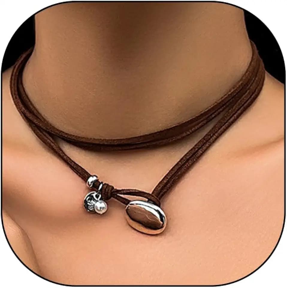 Bohemian Brown Suede Leather Pendant Necklace for Women Charm Layering Western Double Layer Choker Necklace Trendy Outfit Jewelry Accessories Gifts