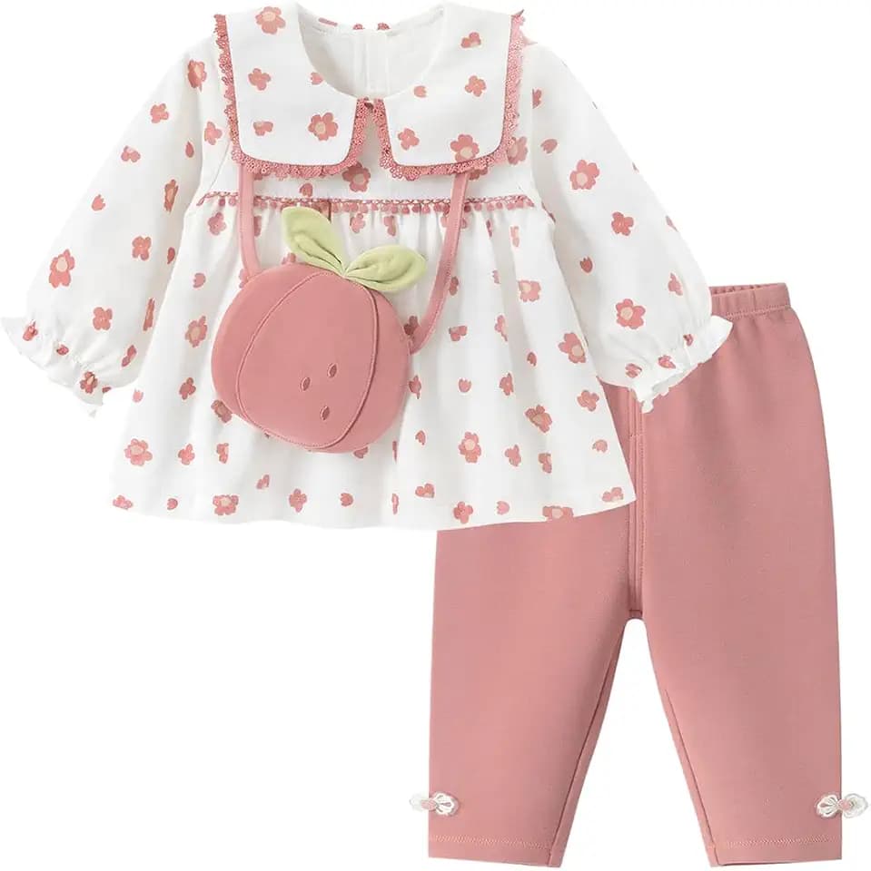 Kinder Bekleidungssets für Baby-Mädchen Baumwolle Langarm Kleid Taille Hose Babykleidung Weiche Babyset, 6-30 Monate