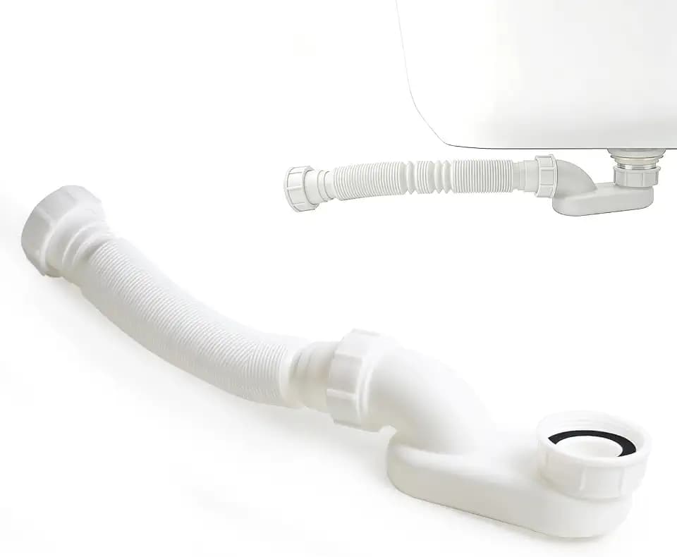 Low Profile 1-1/2" P Trap Flexible Bathtub Shower Drain Pipe Kit, Flat Freestanding Tub Drain Tube for Bath & RV, Adjustable Corrugated Drain Plumbing Replacement, PP Durable Anti-Corrosion