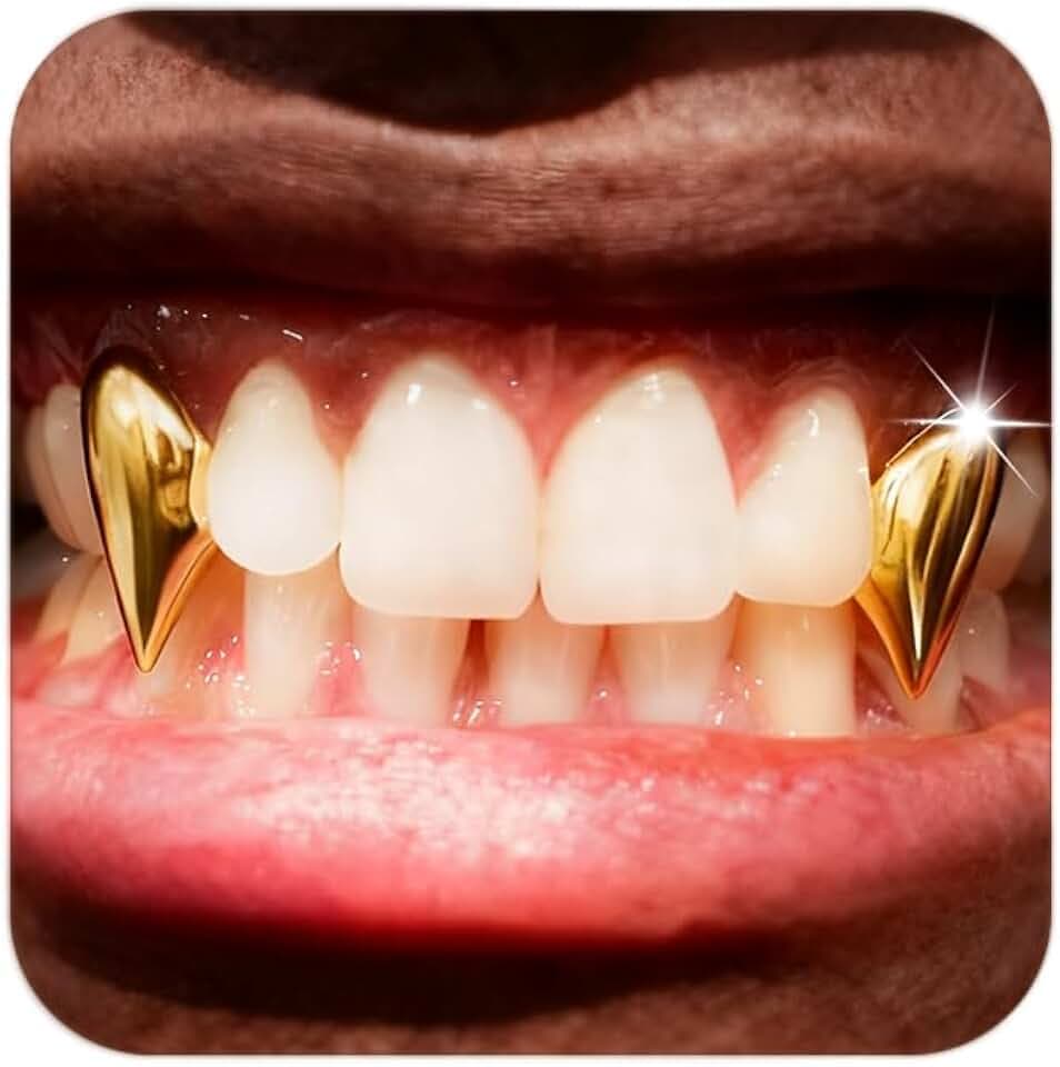 Longita Vampire Gold Teeth Grillz for Women Grills for Your Teeth Men Gold Tooth Cap Grillz for Women Golden Tooth Jewelry Mouth Grills Men Hip Hop Rapper Outfits Custom Accessory Halloween Party