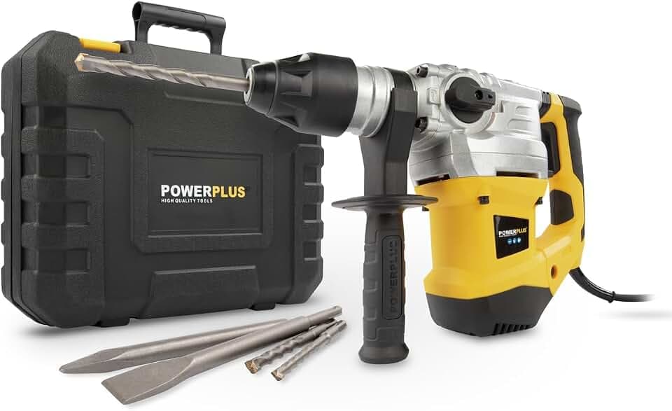 POWER plus Kombibohrmaschine POWX1195 Kombibohrer zum Bohren, Meisseln und Hämmern – Kombihammer für Beton, Mauerwerk und Holz im Set mit Koffer und Zubehör wie Meissel und Bohrer