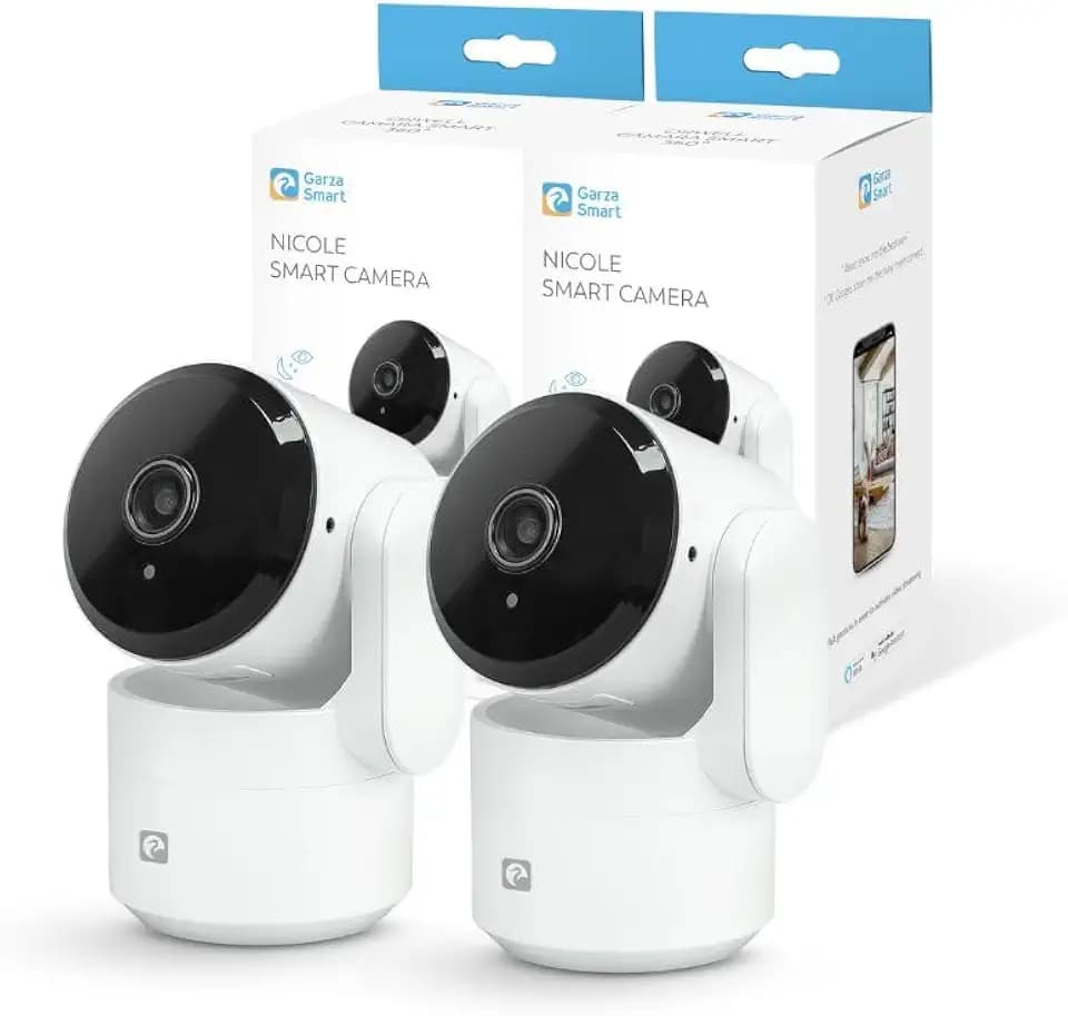 Garza 360º Indoor Smart IP WiFi-Überwachungskamera Nicole 2,4 GHz, 1080 HD, Nachtsicht, Bewegungserkennung, Datenschutzmodus, Fernbedienung per App, 2 Stück