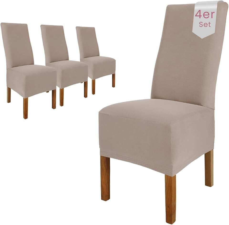 Scheffler Home Stuhlhussen 4er Set Taupe Jersey Baumwolle Emma