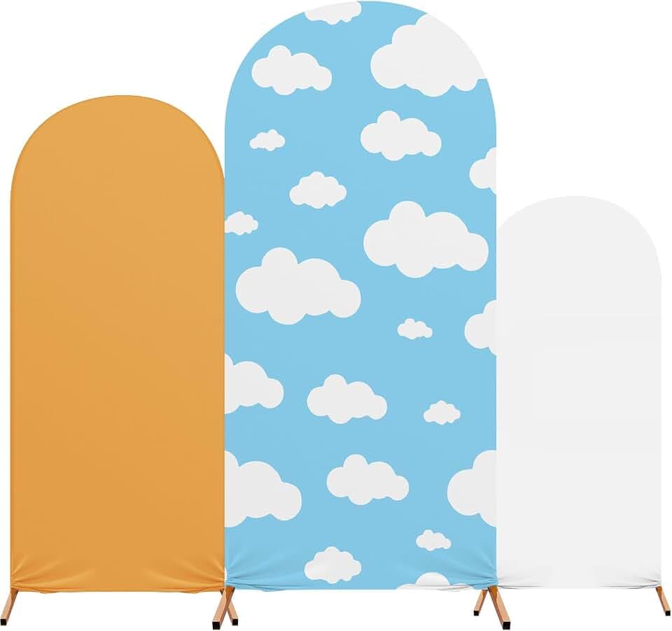 3 Pcs Carton Arch Backdrop Cover Spandex Printed Wedding, White