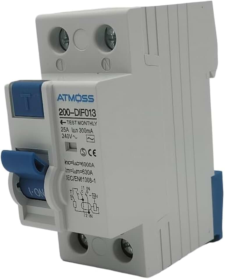 RASMACOR | Schutzschalter 2 Polig 25A | Fehlerstrom-Schutzschalter 2P 25A 300MA | Typ A 300MA | 25/2/0.3A | 230V AC 50HZ 10KA | Fehlerstromschutzschalter 300MA | 82mm X 36mm X 70mm