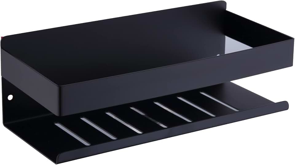 Duschablage ohne Bohren Matt Schwarz, Duschregal Wandmontage Edelstahl SUS304 Rostfreier Duschkorb Badregal ohne Bohren, 23cm Selbstklebend Badezimmerregal, K07-23-MB