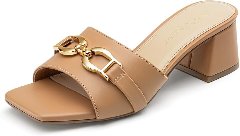 Athlefit Raffia Heeled Sandals Women Slip On Chunky Block Heels for Summer