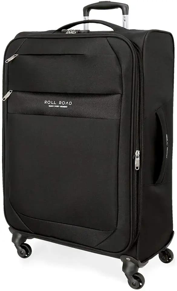Roll Road Royce Mittlerer Koffer Schwarz 43x66x26 cms Weich Polyester Kombinationsschloss 64L 2,6Kgs 4 Räder Erweiterbar