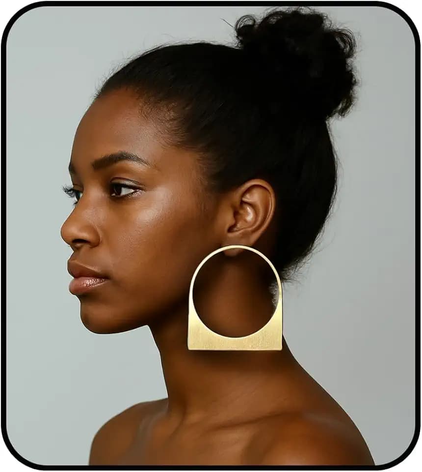 Gold Chunky Large Statement Earrings for Women, Big Geometric Hoop Earrings Vintage Thick Metal Lightweight Bold Jewelry Gift