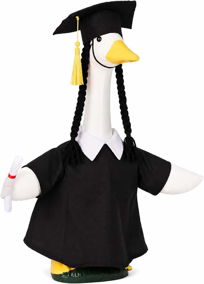 Porch Goose Graduation Outfit 23" Lawn Goose Statue Cap & Gown