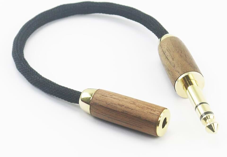NewFantasia 6.35mm 1/4" Male to 4.4mm Balanced Female Headphone Audio Adapter Cable OD 5mm 6N OCC Copper Single Crystal Silver Plated Wire Walnut Wood Shell 6.35mm Male to 4.4mm Female