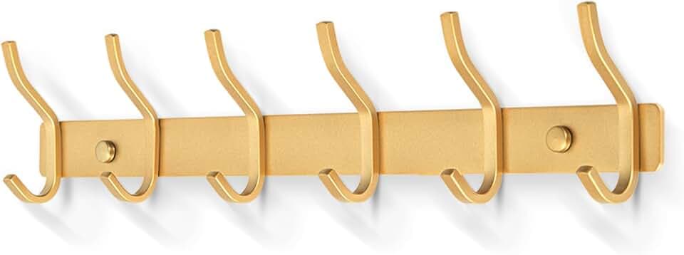 Garderobenhaken Edelstahl, Hakenleiste Kleiderhaken Wand mit 6 Haken, Garderobe Garderobenleiste Wandgarderobe für Schlafzimmer Bad Küche (Golden, 6 Haken)