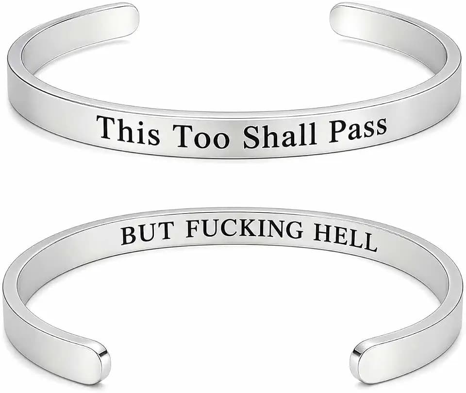 Lymhy This Too Shall Pass But Fucking Hell Bracelet Hidden Message Motivational Jewelry Gifts Cuff Bracelet