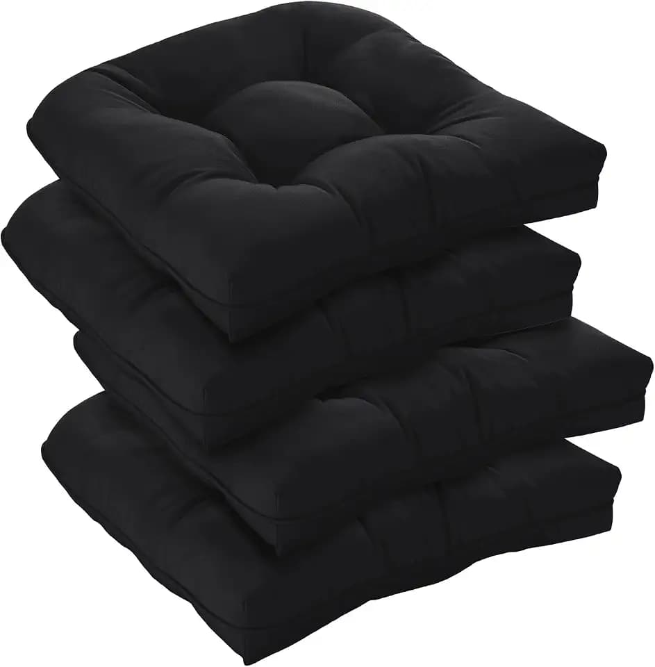 downluxe Outdoor Chair Cushions Set of 4 for Patio Furniture, Water Resistant Tufted Overstuffed Patio Furniture Cushions, Thick Outdoor Seat Cushion, 19" X 19" X 5", Black