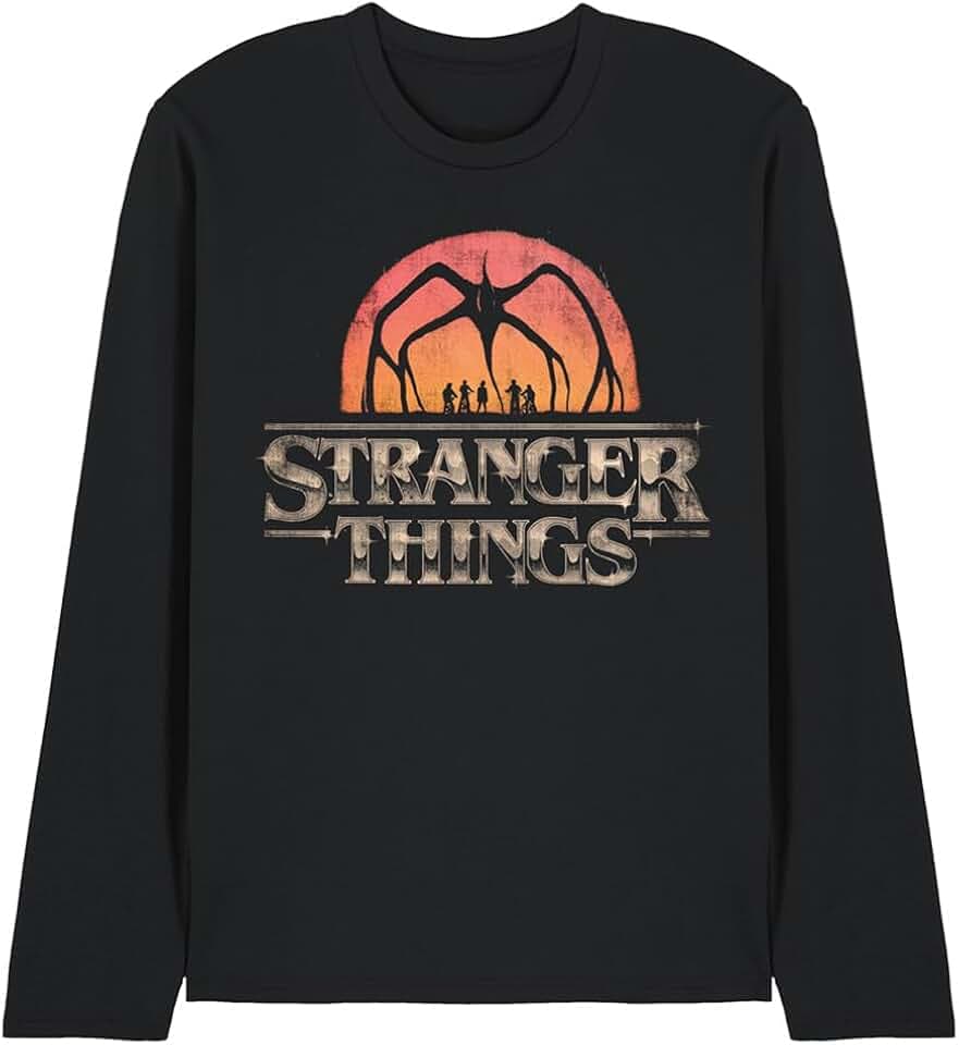 Stranger Things Unisex Stranger Things Sunset Logo Unisex Long Sleeve T Shirt, Black T-Shirt (1er Pack)