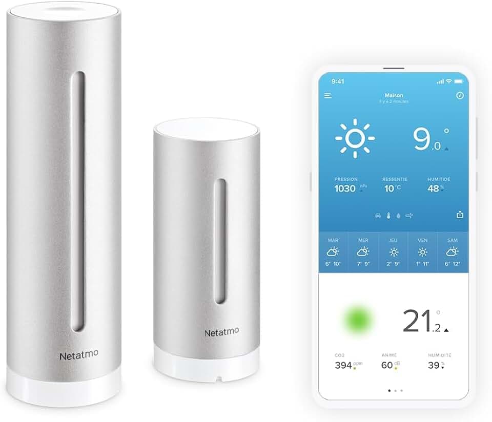 Netatmo Smarte Wetterstation - WLAN, Funk, Innen- und Außensensor, Wettervorhersage, Amazon Alexa & Apple HomeKit, Hygrometer, Luftqualität, NWS01-EC, Schwarz