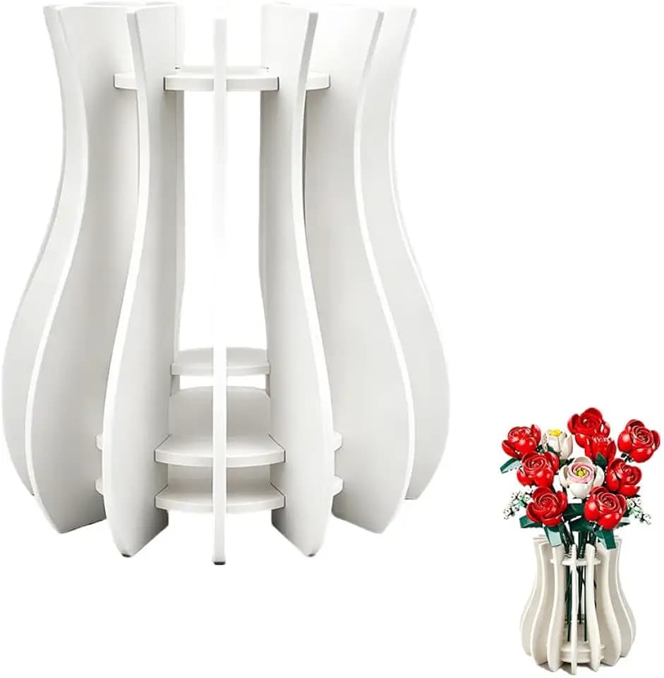 Vase für Lego-Blumen, Holzpuzzle-Blumenvase für Lego-Blumen, Kunstblumen