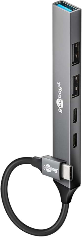 goobay 5-Port USB 3.2 Hub Slim/Mehrfachstecker, Verteiler/Schlanker C zu 3xA und 2xC Multiport Adapter 3.0/5 Gbits Splitter - 74460