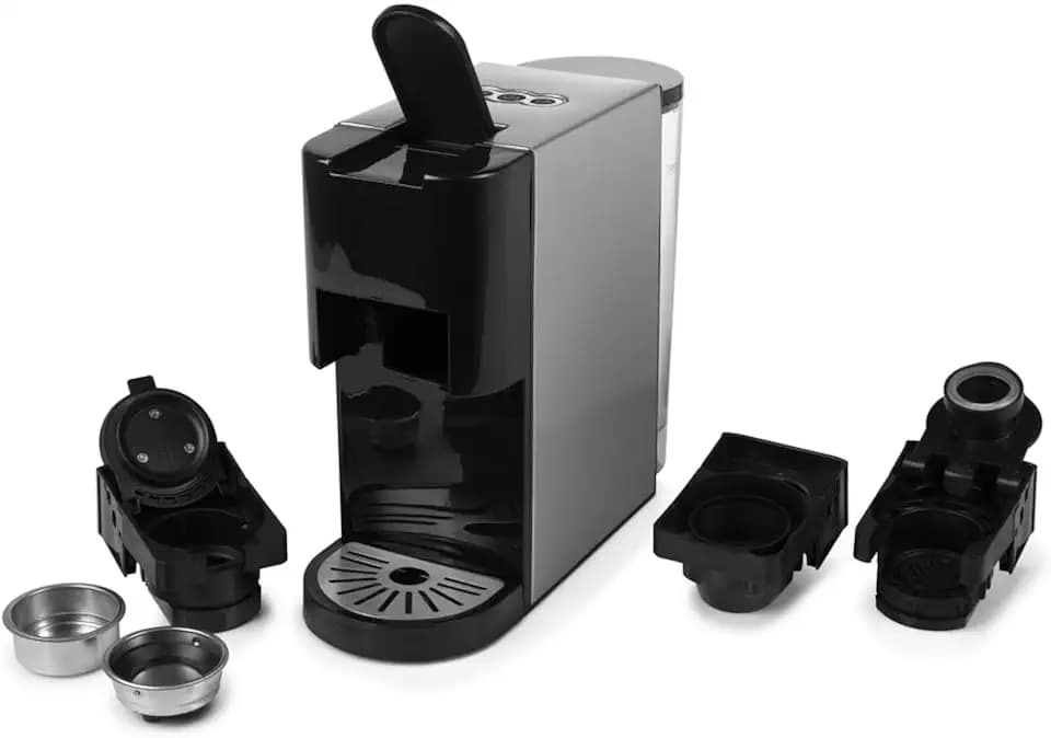 Princess Multikapsel-Kaffeemaschine 4-in-1 – 1450 Watt, Kapsel, Pads, Gemahlenen Kaffee, BPA-Frei, 249450, 01.249450.01.001, Schwarz, Silber
