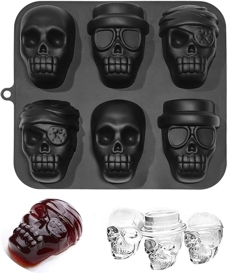 3D Piratenschädel Silikonform, 6 Fächer für Halloween Party
