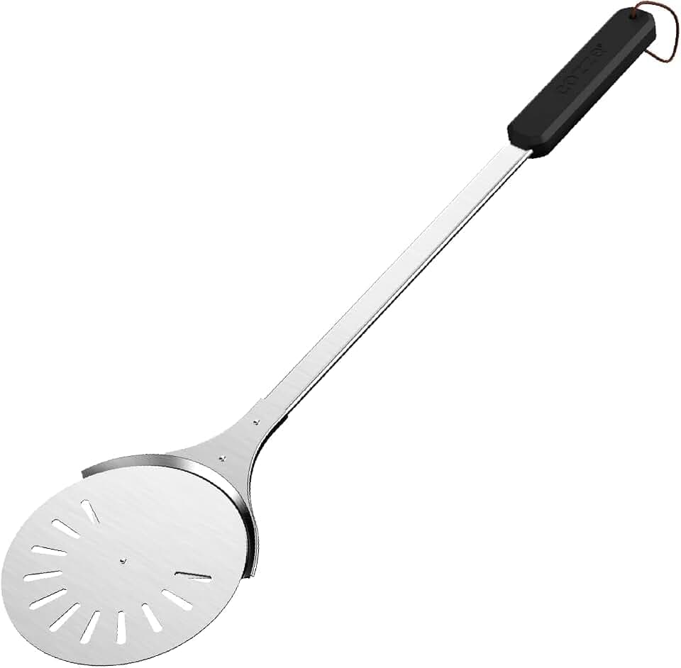 Cozze® Rotierende Pizzaschaufel Ø18 cm, 76 cm lang – Pizzawender aus Edelstahl (430) mit langem Griff, hitzebeständig & leicht zu reinigen, LFGB
