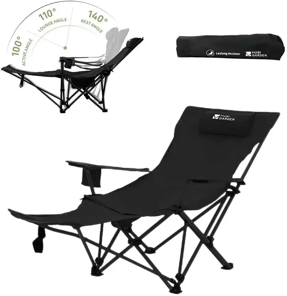 MOBI GARDEN Reclining Camping Chair with Foot Rest, Folding Lounge Chair