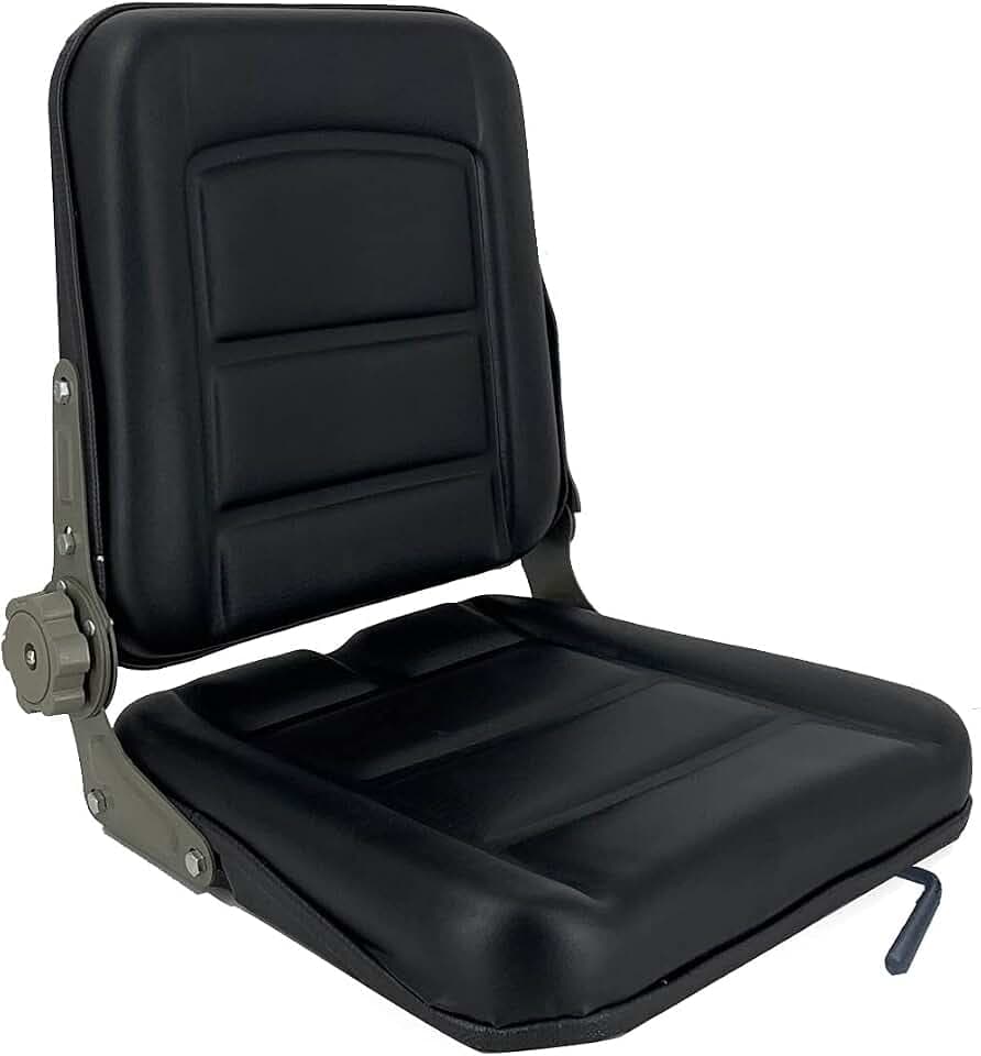 Universal Forklift Seat for Garden Lawn Mower, Komatsu Style Folding Seat Suspension Seat with Adjustable Backrest Slidable Track for Mini Digger Forklift Excavator & Skid Loader, Black
