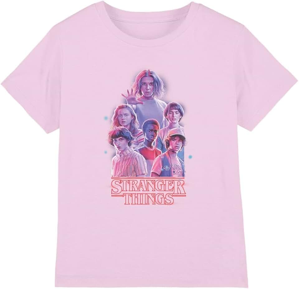 Stranger Things Pink Glow Group Girls T Shirt