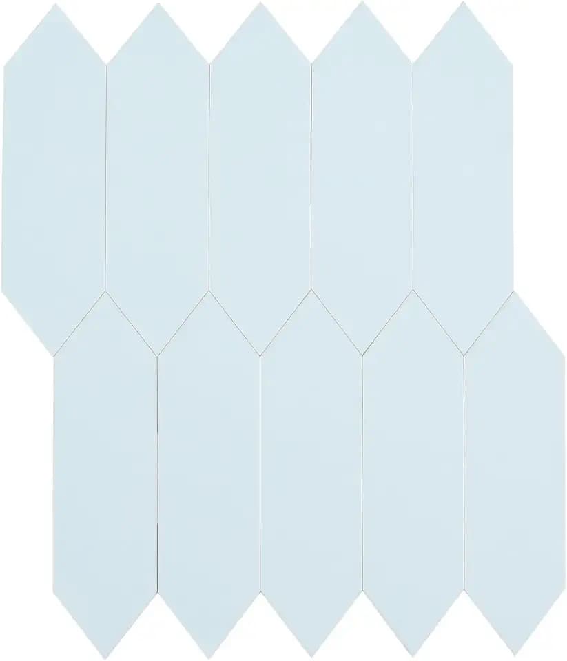 Sky Blue Peel and Stick Backsplash Tile, Long Hexagon Self-Adhesive Faux Matte Ceramic Wall Stick for Kitchen and Bathroom, 6 Sheets