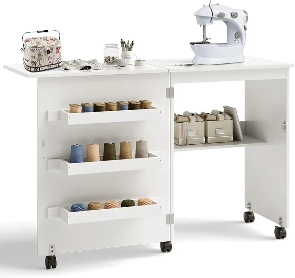 Shally Dogan – Nähmaschinenschrank, Klapptisch, Mehrzweck (Weiß)