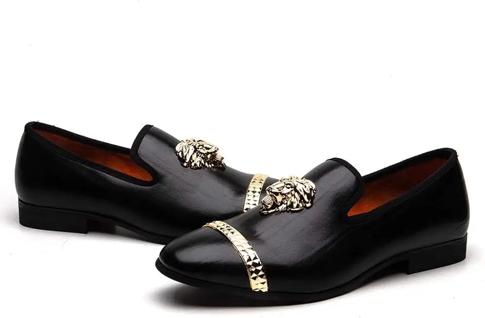 Meijiana Black Leather Loafers for Men - Breathable, Flexible Slip On Mens Shoes - Perfect Party, Wedding, Birthday Mens Dress Shoes - Comfortable Rubber Sole Shoes for Men