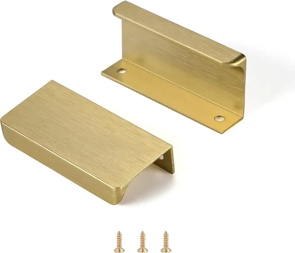 Satanga Edge Finger Tab Pull for cabinets Kitchen Concealed Drawer pulls Aluminum Flat Hidden Back Mount Door Handle for Home 10Pack Modern Brushed Brass 2-1/2" Hole Center Easy Installation