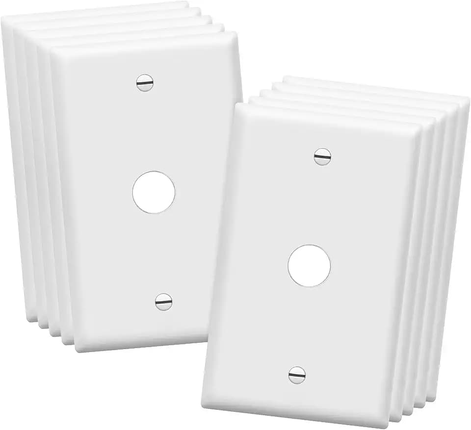 ENERLITES 1 Gang 0.406 Inch Hole Telephone/Cable Wall Cover, Fade Resistant Unbreakable Polycarbonate with Smooth Surface, 8661-W-10PCS,White, 10 Pack, 0.406", 10 Each Set