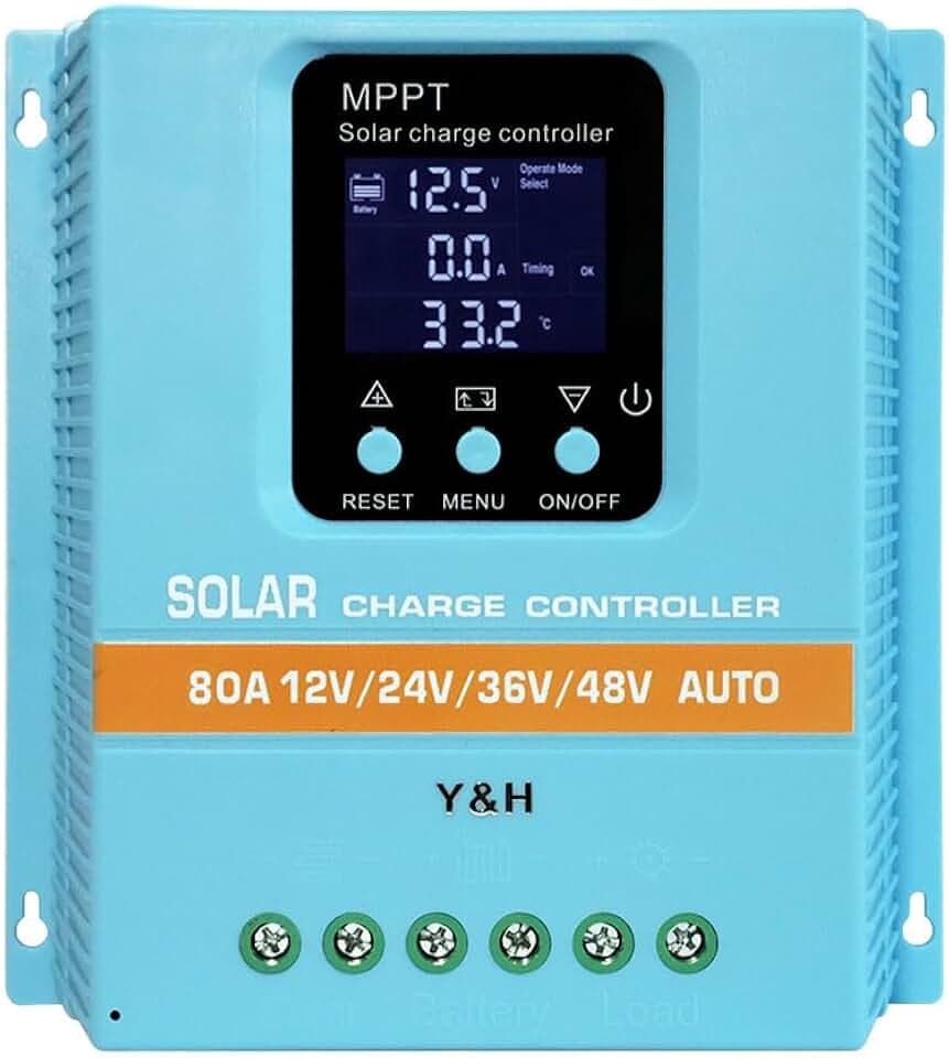 Y&H MPPT 80A Solar Charge Controller 12V 24V 36V 48V LCD Display Battery Intelligent Controller Max 100V Input Dual USB for Lead Acid/Lithium