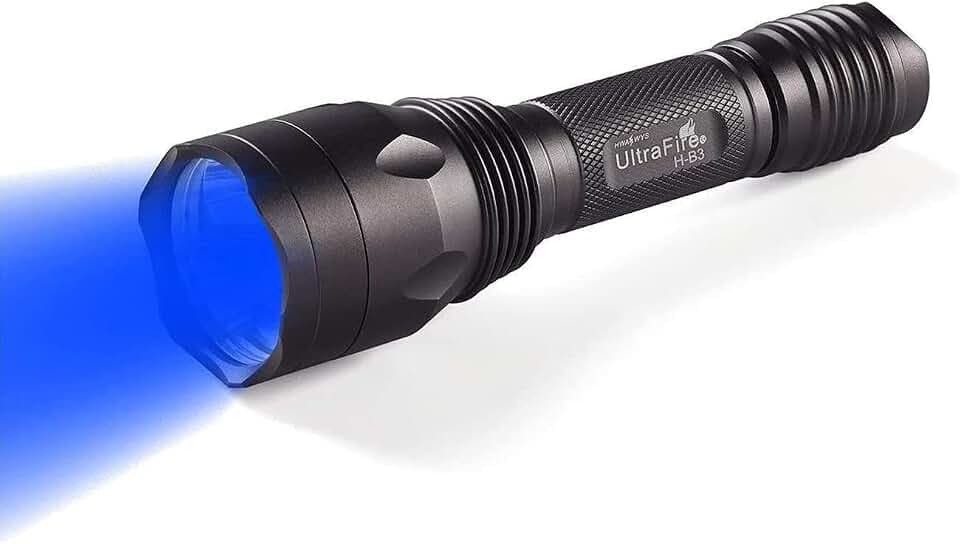 UltraFire Blaue LED Taschenlampe 470nm Blaulicht, Single Mode 256 Yard Blaues Jagdlicht für Nachtangeln, Wasserdicht Kleine Taschenlampe für Nachtsicht, H-B3