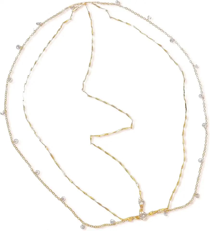 Kopfkette, Schmuck für Damen, Strass, goldfarben, mit Schmucksteinen, mehrlagig, Festival, Hochzeit, Haar-Accessoire, Halskette, Brautschmuck, Abschlussball, Kopfschmuck, elegante