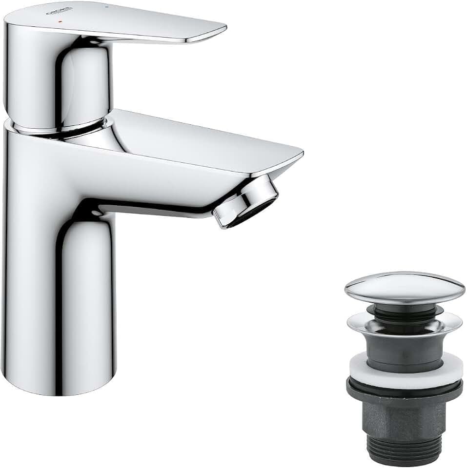 GROHE StartEdge, Waschtischarmatur, wassersparend (Wasserhahn für das Bad, 15cm hoch, Badarmatur mit Pop-Up Ablauf, mit 3in1 Werkzeug für eine einfache Installation am Waschbecken), chrom, 23898001