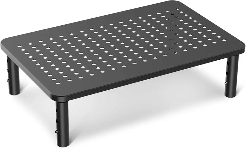 suptek Monitorständer Höhenverstellbarer Monitor-Raiser Monitorständer schwarz für Computer, PC, Laptop, Drucker bis zu 20 kg Platzsparender Metall Monitorerhöhung mit Belüftungsplattform