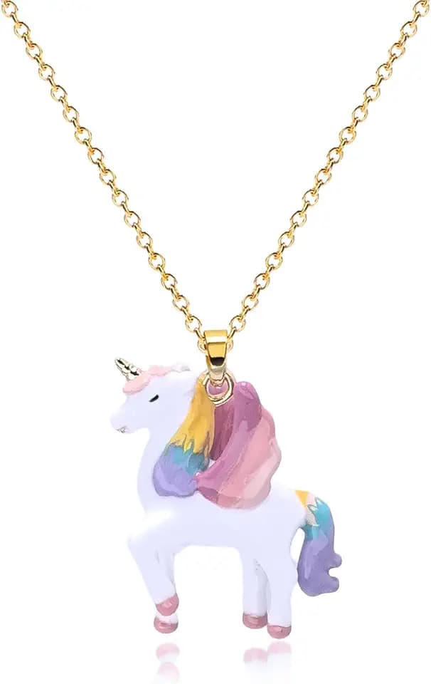 Enamel Unicorn Necklace for Girls, 18K Gold Plated Pendant