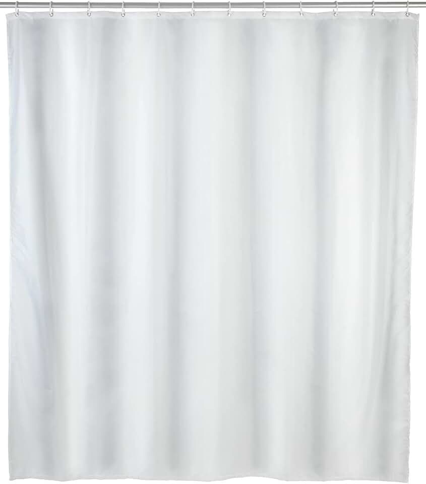 WENKO Anti-Schimmel Duschvorhang Weiß, Textil-Vorhang mit Antischimmel Effekt fürs Badezimmer, waschbar, wasserabweisend, mit Ringen zur Befestigung an der Duschstange, 120 x 200 cm