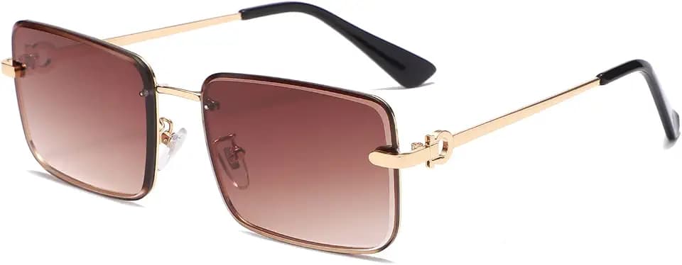 Long Keeper Rechteckige Sonnenbrille Damen Vintage Randlos Retro Brille mit UV Schutz Sonnenbrille Eckig Ohne Rahmen für Damen Herren