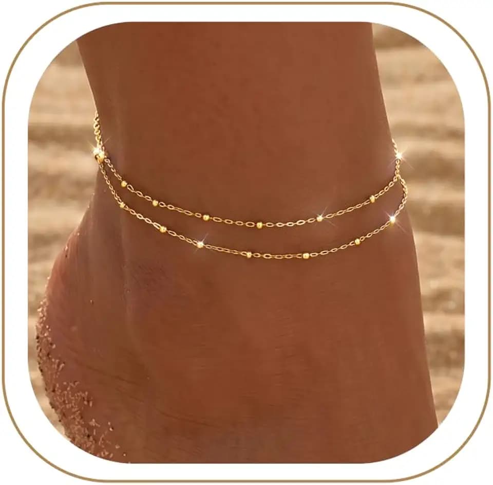 Dainty Gold Ankle Bracelets for Women Waterproof