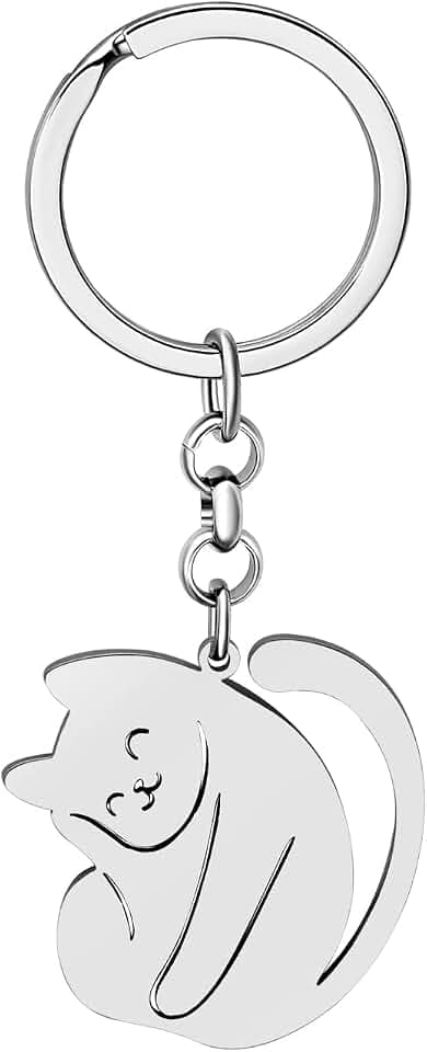 Edelstahl Silber Vergoldet Katze Schlüsselanhänger Kätzchen Schlüsselanhänger Haustiere Schmuck für Frauen Mädchen Charms Geschenke (Versilbert)